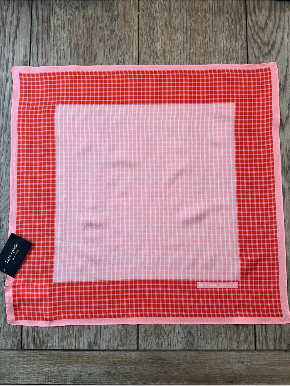 Kate Spade Petite Windowpane Block Bandana Scarf - Red and Pink